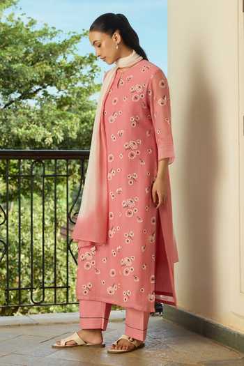 Buy Vaayu Pink Cotton, Muslin Round Neck Blush Embroidered Kurta Set Online at Aza Fashions Buy_Vaayu_Pink Cotton, Muslin Round Neck Blush Embroidered Kurta Set _Online_at_Aza_Fashions