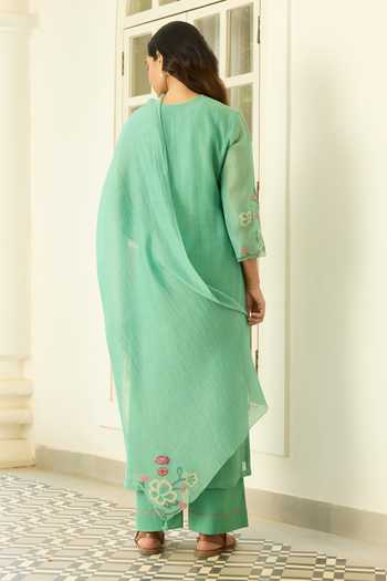 Vaayu Mint Floral Applique Kurta Set