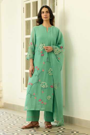 Vaayu Mint Floral Applique Kurta Set
