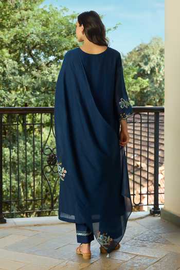 Vaayu Midnight Blue Floral Applique Kurta Set