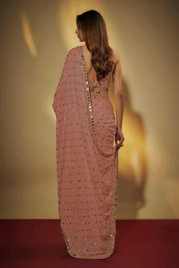 Vana Ethnics Mirror Embroidered Pre-Draped Saree With Blouse 