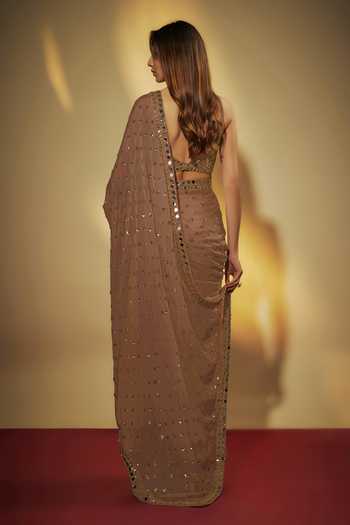 Vana Ethnics Mirror Embroidered Pre-Draped Saree & Blouse Set 