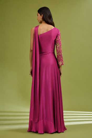 Ewoke Pink Embroidered One Shoulder Gown