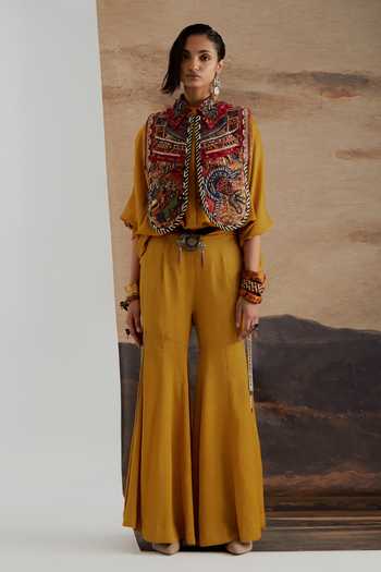 Shop Aseem Kapoor Multicolor Twill Mandarin Collar Zuri Embroidered Gilet Online at Aza Fashions Shop_Aseem Kapoor_Multicolor Twill Mandarin Collar Zuri Embroidered Gilet _Online_at_Aza_Fashions
