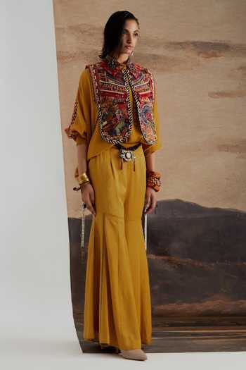 Aseem Kapoor Multicolor Twill Mandarin Collar Zuri Embroidered Gilet at Aza Fashions Aseem Kapoor_Multicolor Twill Mandarin Collar Zuri Embroidered Gilet _at_Aza_Fashions