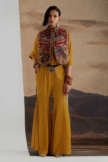 Buy Aseem Kapoor Multicolor Twill Mandarin Collar Zuri Embroidered Gilet Buy_Aseem Kapoor_Multicolor Twill Mandarin Collar Zuri Embroidered Gilet