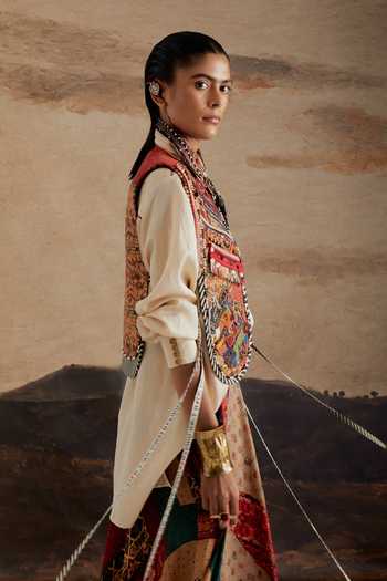 Aseem Kapoor Multi Color Twill, Silk, Crepe Zuri Embroidered Gilet And Skirt Set Online at Aza Fashions Aseem Kapoor_Multi Color Twill, Silk, Crepe Zuri Embroidered Gilet And Skirt Set _Online_at_Aza_Fashions