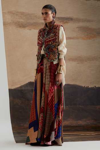 Buy Aseem Kapoor Multi Color Twill, Silk, Crepe Zuri Embroidered Gilet And Skirt Set Online at Aza Fashions Buy_Aseem Kapoor_Multi Color Twill, Silk, Crepe Zuri Embroidered Gilet And Skirt Set _Online_at_Aza_Fashions