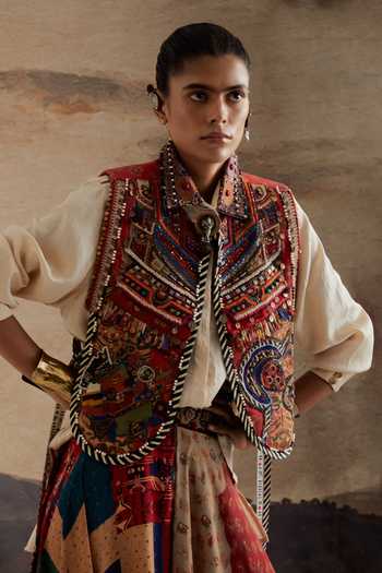 Buy Aseem Kapoor Multi Color Twill, Silk, Crepe Zuri Embroidered Gilet And Skirt Set Buy_Aseem Kapoor_Multi Color Twill, Silk, Crepe Zuri Embroidered Gilet And Skirt Set