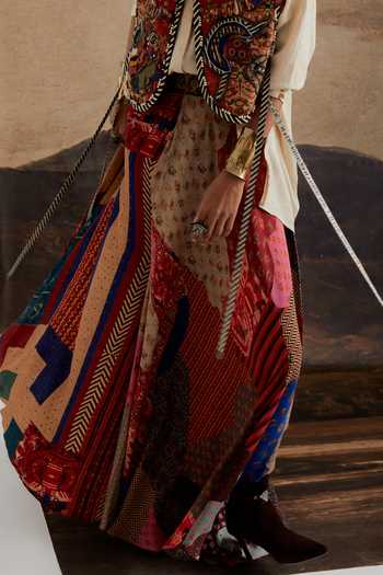 Shop Aseem Kapoor Multi Color Twill, Silk, Crepe Zuri Embroidered Gilet And Skirt Set Shop_Aseem Kapoor_Multi Color Twill, Silk, Crepe Zuri Embroidered Gilet And Skirt Set