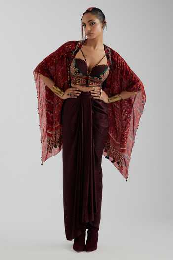 Aseem Kapoor Veni Jacket & Draped Bandhani Skirt Set 