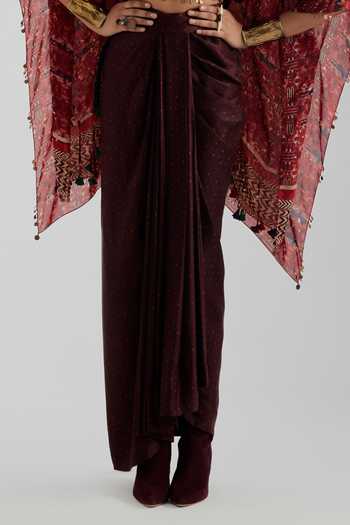 Shop Aseem Kapoor Red Silk, Twill Open Neck, Sweetheart Veni Jacket And Draped Bandhani Skirt Set Shop_Aseem Kapoor_Red Silk, Twill Open Neck, Sweetheart Veni Jacket And Draped Bandhani Skirt Set