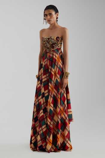 Aseem Kapoor_Multicolor Crepe Bandeau Neck Mesha Embroidered And Printed Jumpsuit _Online_at_Aza_Fashions