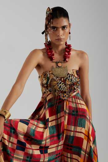 Shop_Aseem Kapoor_Multicolor Crepe Bandeau Neck Mesha Embroidered And Printed Jumpsuit _Online_at_Aza_Fashions