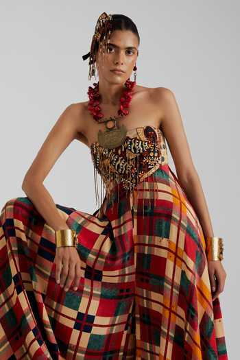 Aseem Kapoor_Multicolor Crepe Bandeau Neck Mesha Embroidered And Printed Jumpsuit _at_Aza_Fashions