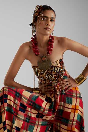 Buy_Aseem Kapoor_Multicolor Crepe Bandeau Neck Mesha Embroidered And Printed Jumpsuit 