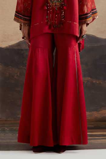 Aseem Kapoor Red Silk V-neck Mariyam Embroidered Kurta And Sharara Set Online at Aza Fashions Aseem Kapoor_Red Silk V-neck Mariyam Embroidered Kurta And Sharara Set _Online_at_Aza_Fashions