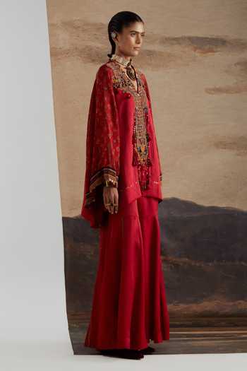 Buy Aseem Kapoor Red Silk V-neck Mariyam Embroidered Kurta And Sharara Set Online at Aza Fashions Buy_Aseem Kapoor_Red Silk V-neck Mariyam Embroidered Kurta And Sharara Set _Online_at_Aza_Fashions