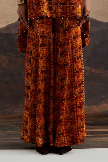 Aseem Kapoor Orange Satin, Modal, Silk Round Neck, Yes Mitra Printed Short Kurta Sharara Set Online at Aza Fashions Aseem Kapoor_Orange Satin, Modal, Silk Round Neck, Yes Mitra Printed Short Kurta Sharara Set _Online_at_Aza_Fashions