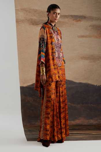 Buy Aseem Kapoor Orange Satin, Modal, Silk Round Neck, Yes Mitra Printed Short Kurta Sharara Set Online at Aza Fashions Buy_Aseem Kapoor_Orange Satin, Modal, Silk Round Neck, Yes Mitra Printed Short Kurta Sharara Set _Online_at_Aza_Fashions