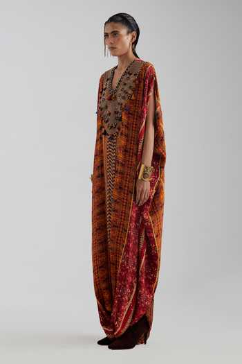 Buy Aseem Kapoor Yellow Crepe V-neck Vayu Printed Low-crotch Jumpsuit Kaftan Online at Aza Fashions Buy_Aseem Kapoor_Yellow Crepe V-neck Vayu Printed Low-crotch Jumpsuit Kaftan _Online_at_Aza_Fashions