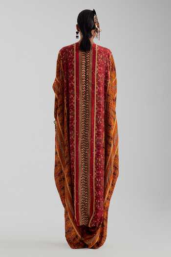 Shop Aseem Kapoor Yellow Crepe V-neck Vayu Printed Low-crotch Jumpsuit Kaftan Online at Aza Fashions Shop_Aseem Kapoor_Yellow Crepe V-neck Vayu Printed Low-crotch Jumpsuit Kaftan _Online_at_Aza_Fashions