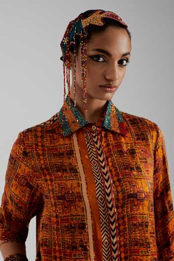 Buy Aseem Kapoor Yellow Satin, Modal Collared Neck Atri Printed Straight Shirt Online at Aza Fashions Buy_Aseem Kapoor_Yellow Satin, Modal Collared Neck Atri Printed Straight Shirt _Online_at_Aza_Fashions