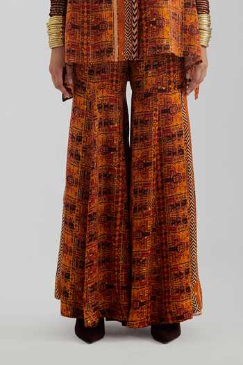 Aseem Kapoor Yellow Satin, Modal Collared Neck Atri Printed Straight Shirt And Sharara Set Online at Aza Fashions Aseem Kapoor_Yellow Satin, Modal Collared Neck Atri Printed Straight Shirt And Sharara Set _Online_at_Aza_Fashions