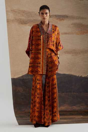 Buy Aseem Kapoor Yellow Satin, Modal V-neck Mandala Print Shirt Online at Aza Fashions Buy_Aseem Kapoor_Yellow Satin, Modal V-neck Mandala Print Shirt _Online_at_Aza_Fashions