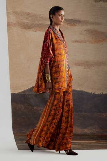 Aseem Kapoor Yellow Satin, Modal Collared Neck Mandala Print Shirt And Sharara Set Online at Aza Fashions Aseem Kapoor_Yellow Satin, Modal Collared Neck Mandala Print Shirt And Sharara Set _Online_at_Aza_Fashions