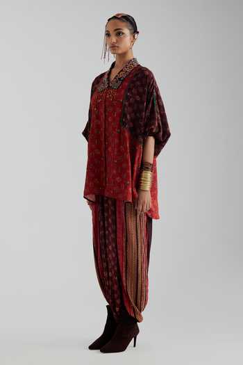 Shop Aseem Kapoor Red Crepe V-neck Mandala Print Shirt And Draped Trouser Set Online at Aza Fashions Shop_Aseem Kapoor_Red Crepe V-neck Mandala Print Shirt And Draped Trouser Set _Online_at_Aza_Fashions