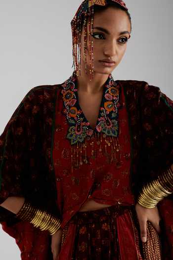 Buy Aseem Kapoor Red Crepe V-neck Mandala Print Shirt And Draped Trouser Set Buy_Aseem Kapoor_Red Crepe V-neck Mandala Print Shirt And Draped Trouser Set