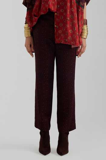 Aseem Kapoor Red Crepe, Twill Collared Neck Mandala Print Shirt And Trouser Set Online at Aza Fashions Aseem Kapoor_Red Crepe, Twill Collared Neck Mandala Print Shirt And Trouser Set _Online_at_Aza_Fashions