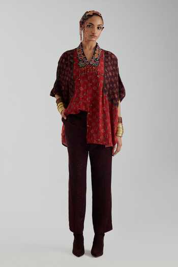 Buy Aseem Kapoor Red Crepe, Twill Collared Neck Mandala Print Shirt And Trouser Set Online at Aza Fashions Buy_Aseem Kapoor_Red Crepe, Twill Collared Neck Mandala Print Shirt And Trouser Set _Online_at_Aza_Fashions