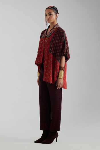 Shop Aseem Kapoor Red Crepe, Twill Collared Neck Mandala Print Shirt And Trouser Set Online at Aza Fashions Shop_Aseem Kapoor_Red Crepe, Twill Collared Neck Mandala Print Shirt And Trouser Set _Online_at_Aza_Fashions