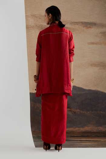 Aseem Kapoor Atri Embroidered Collar Shirt & Draped Skirt Set