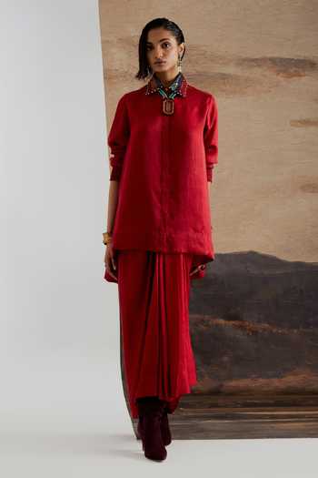 Aseem Kapoor Atri Embroidered Collar Shirt & Draped Skirt Set