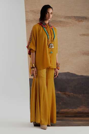 Shop Aseem Kapoor Yellow Silk Mandarin Collar Mandala Back Printed Shirt Online at Aza Fashions Shop_Aseem Kapoor_Yellow Silk Mandarin Collar Mandala Back Printed Shirt _Online_at_Aza_Fashions