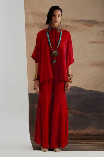 Aseem Kapoor Red Silk Mandarin Collar Mandala Placement Printed Shirt Online at Aza Fashions Aseem Kapoor_Red Silk Mandarin Collar Mandala Placement Printed Shirt _Online_at_Aza_Fashions