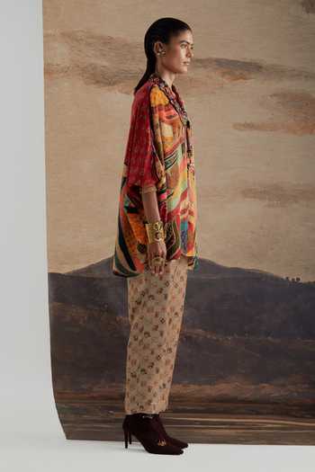 Aseem Kapoor Multi Color Crepe V-neck Mandala Print Shirt Online at Aza Fashions Aseem Kapoor_Multi Color Crepe V-neck Mandala Print Shirt _Online_at_Aza_Fashions
