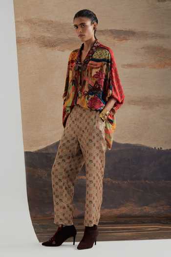 Shop Aseem Kapoor Multi Color Crepe V-neck Mandala Print Shirt Online at Aza Fashions Shop_Aseem Kapoor_Multi Color Crepe V-neck Mandala Print Shirt _Online_at_Aza_Fashions