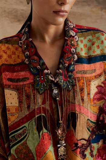 Shop Aseem Kapoor Multi Color Crepe V-neck Mandala Print Shirt Shop_Aseem Kapoor_Multi Color Crepe V-neck Mandala Print Shirt