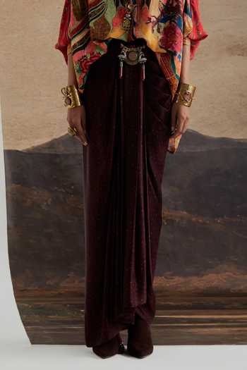 Aseem Kapoor Multi Color Crepe, Twill V-neck Mandala Print Shirt And Draped Skirt Set Online at Aza Fashions Aseem Kapoor_Multi Color Crepe, Twill V-neck Mandala Print Shirt And Draped Skirt Set _Online_at_Aza_Fashions
