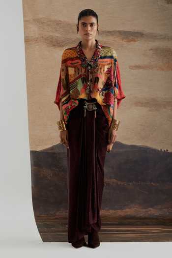 Buy Aseem Kapoor Multi Color Crepe, Twill V-neck Mandala Print Shirt And Draped Skirt Set Online at Aza Fashions Buy_Aseem Kapoor_Multi Color Crepe, Twill V-neck Mandala Print Shirt And Draped Skirt Set _Online_at_Aza_Fashions