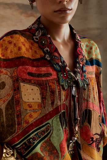 Buy Aseem Kapoor Multi Color Crepe, Twill V-neck Mandala Print Shirt And Draped Skirt Set Buy_Aseem Kapoor_Multi Color Crepe, Twill V-neck Mandala Print Shirt And Draped Skirt Set