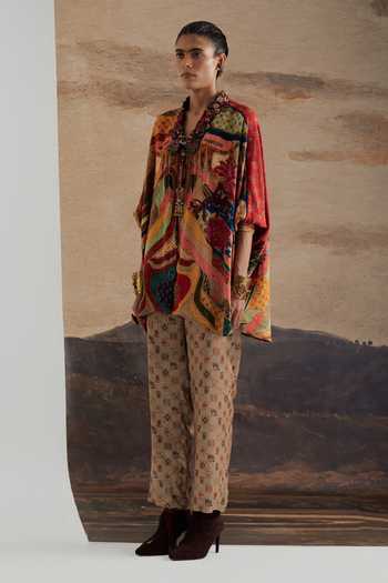 Shop Aseem Kapoor Multi Color Crepe, Twill V-neck Mandala Print Shirt And Trouser Set Online at Aza Fashions Shop_Aseem Kapoor_Multi Color Crepe, Twill V-neck Mandala Print Shirt And Trouser Set _Online_at_Aza_Fashions