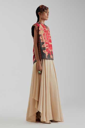 Aseem Kapoor Grey Crepe Round Neck Bulan Printed Boxy Top Online at Aza Fashions Aseem Kapoor_Grey Crepe Round Neck Bulan Printed Boxy Top _Online_at_Aza_Fashions
