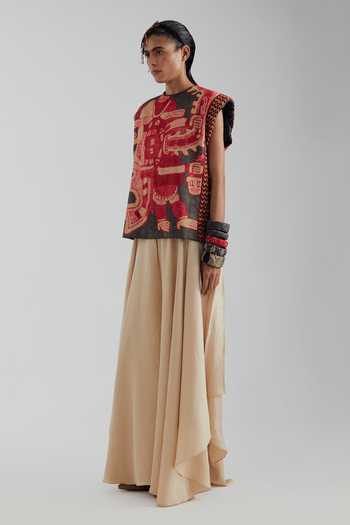 Shop Aseem Kapoor Grey Crepe Round Neck Bulan Printed Boxy Top Online at Aza Fashions Shop_Aseem Kapoor_Grey Crepe Round Neck Bulan Printed Boxy Top _Online_at_Aza_Fashions