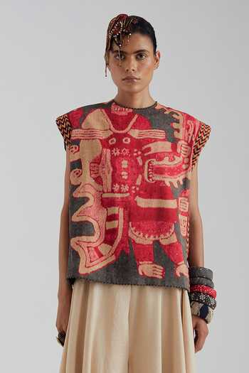 Shop Aseem Kapoor Grey Crepe, Silk Round Neck Bulan Printed Boxy Top And Skirt Set Online at Aza Fashions Shop_Aseem Kapoor_Grey Crepe, Silk Round Neck Bulan Printed Boxy Top And Skirt Set _Online_at_Aza_Fashions