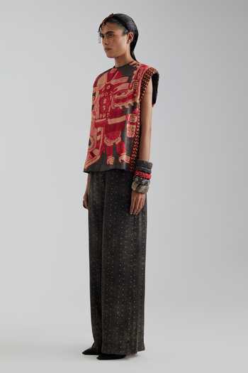 Aseem Kapoor Grey Crepe High Neck Bulan Printed Boxy Top And Trouser Set Online at Aza Fashions Aseem Kapoor_Grey Crepe High Neck Bulan Printed Boxy Top And Trouser Set _Online_at_Aza_Fashions